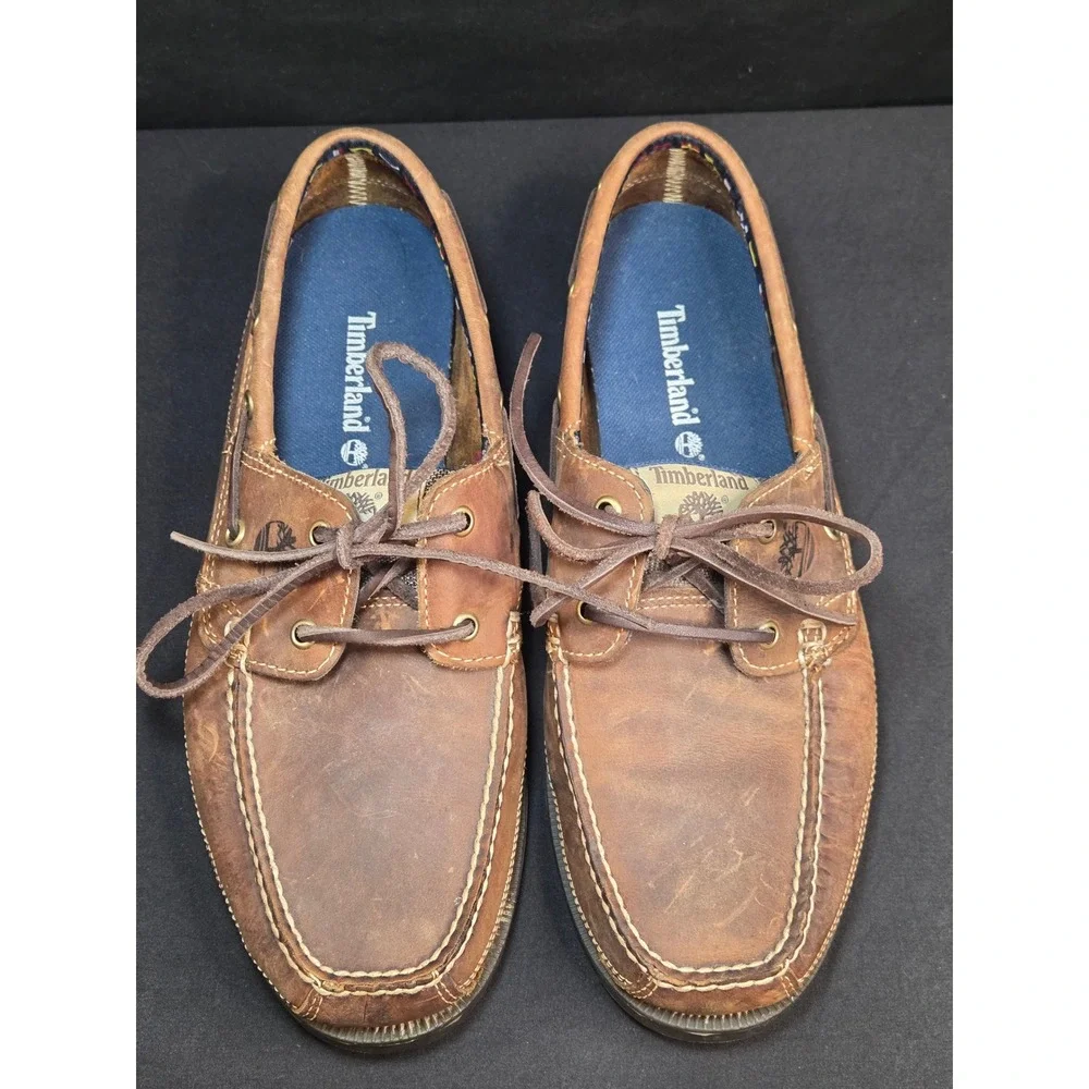 Timberland Mens Brown‎ Leather Boat Shoes Nautical Loafers 5232R Size 10.5 M